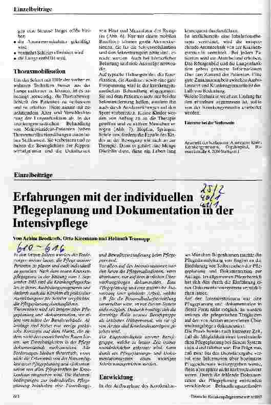 Vorschauseite 1: Erfahrungen mit der individuellen Pflegeplanung und Pflegedokumentation in der Intensivpflege