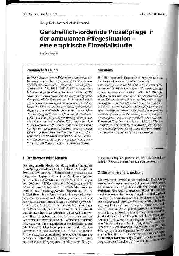 Vorschauseite 1: Ganzheitlich-fördernde Prozeßpflege in der ambulanten Pflegesituation - eine empirische Einzelfallstudie