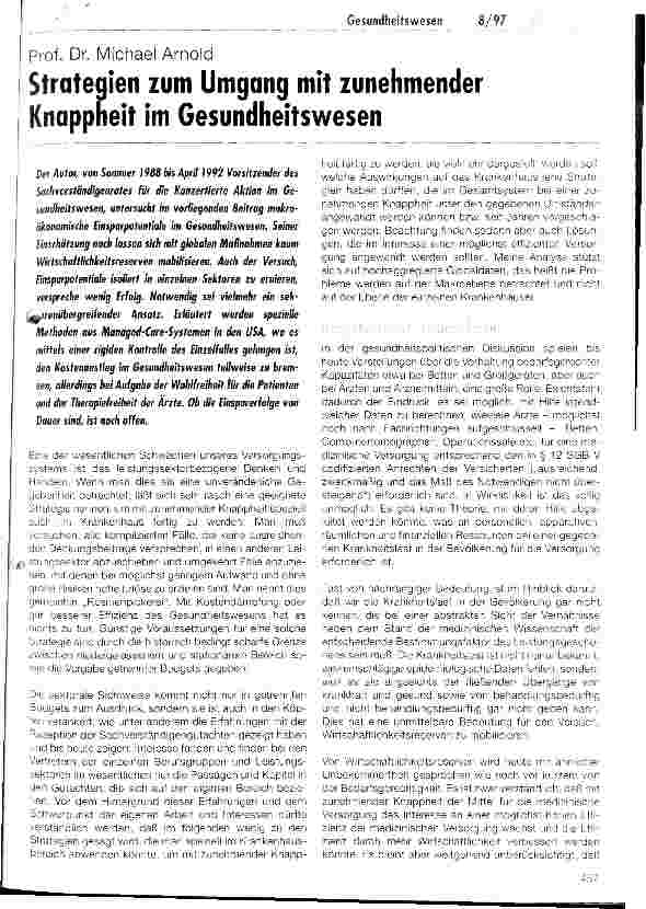 Vorschauseite 1: Strategien zum Ungang mit zunehmender Knappheit im Gesundheitswesen