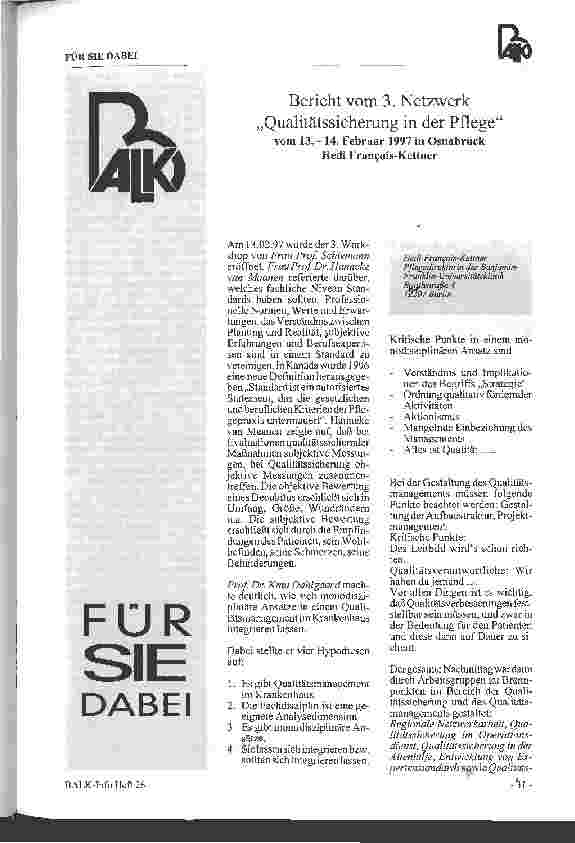 Vorschauseite 1: Bericht vom 3. Netzwerk Qualitätssicherung in der Pflege