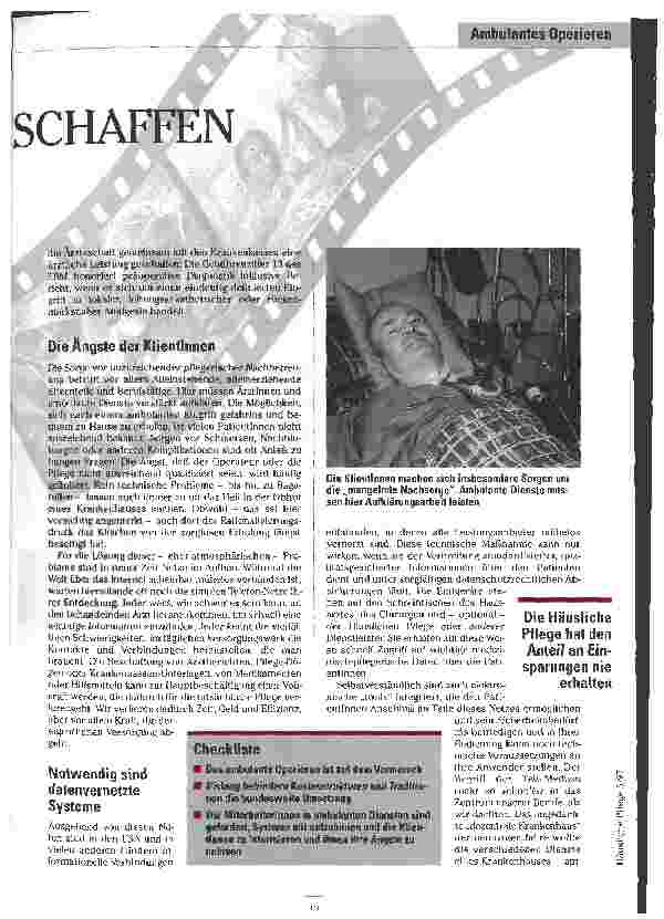 Vorschauseite 2: Vernetzte Kompetenz schaffen Ambulantes Operieren - die Herausforderung für ambulante Dienste Ohne integrierte Versorgung geht es nicht (Fritz) Die Zusammenarbeit wird enger (Stef…