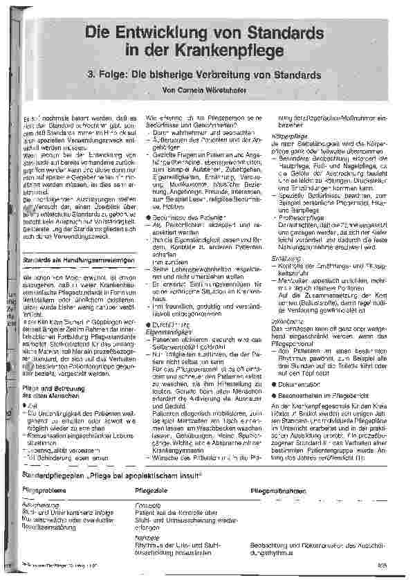Vorschauseite 1: Die Entwicklug von Standards in der Krankenpflege 3. Folge: Die bisherige Verbreitung von Standards