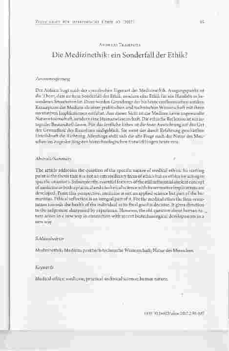 Vorschauseite 1: Die Medizinethik: ein Sonderfall der Ethik?