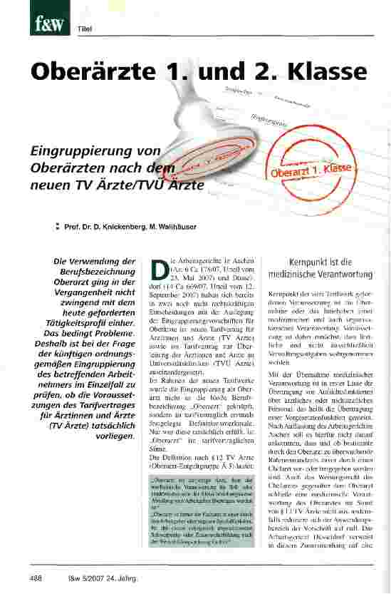 Vorschauseite 1: Oberärzte 1. und 2. Klasse