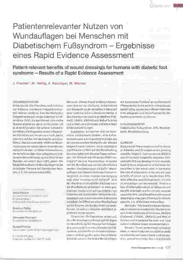 Vorschauseite 1: Patientenrelevanter Nutzen von Wundauflagen bei Menschen mit Diabetischem Fußsyndrom Ergebnisse eines Rapid Evidence Assessment