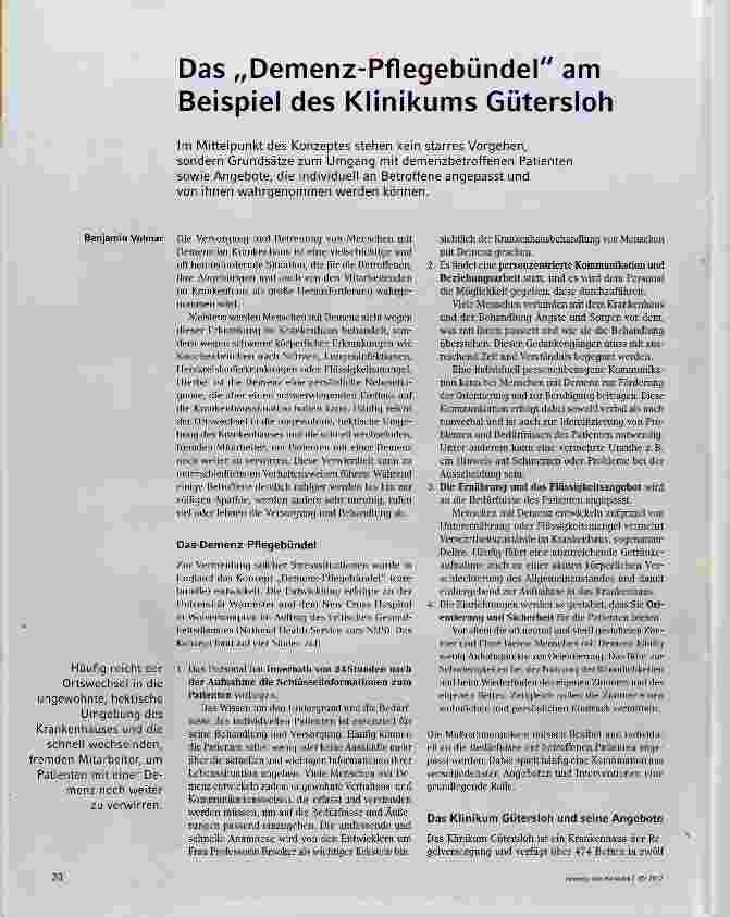 Vorschauseite 1: Das „Demenz-Pflegebündel am Beispiel des Klinikums Gütersloh