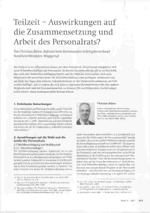Vorschauseite 1: Teilzeit - Auswirkungen auf die Zusammensetzung und Arbeit des Personalrats?
