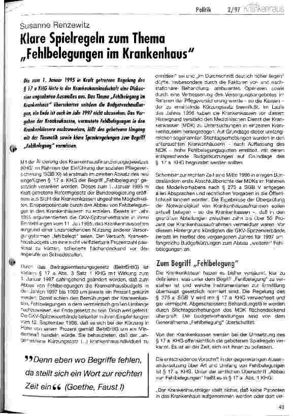 Vorschauseite 1: Klare Spielregeln zum Thema Fehlbelegung im Krankenhaus