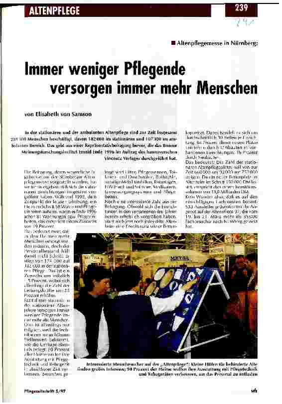 Vorschauseite 1: Immer weniger Pflegende versorgen immer mehr Menschen Altenpflegemesse in Nürnberg