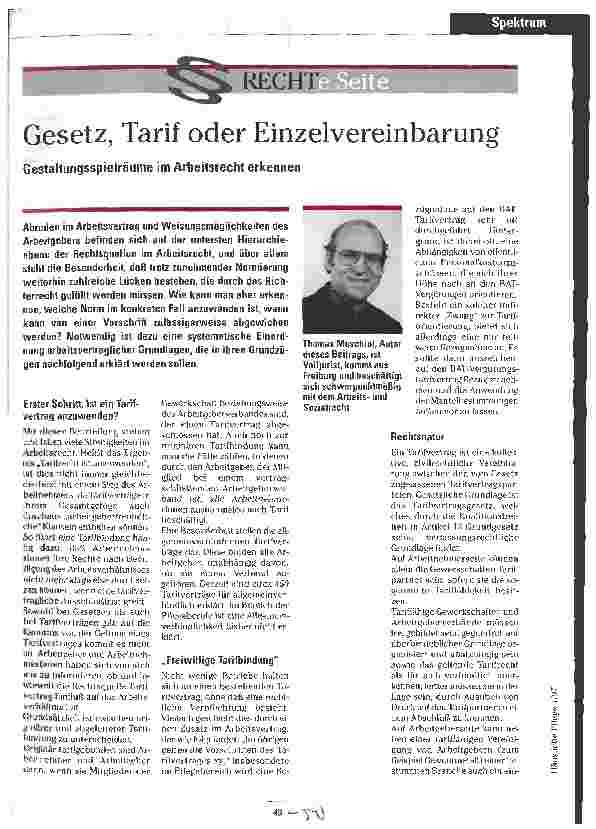 Vorschauseite 1: Gesetz, Tarif oder Einzelvereinbarung Gestaltungsspielräume im Arbeitsrecht erkennen