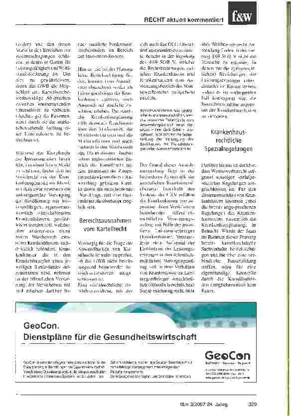 Vorschauseite 2: Krankenhäuser und Kartellrecht: Verbot von Krankenhausfusion bestätigt