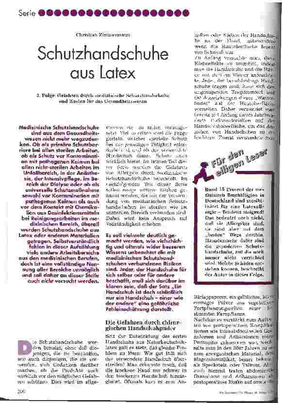 Vorschauseite 1: Schutzhandschuhe aus Latex 3. Folge: Gefahren durch medizinische Schutzhandschuhe und Kosten für das Gesundheitswesen