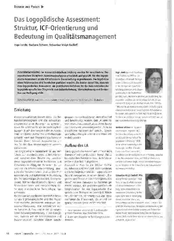 Vorschauseite 1: Das Logopädische Assessment: Struktur, ICF-Orientierung und Bedeutung im Qualitätsmanagement