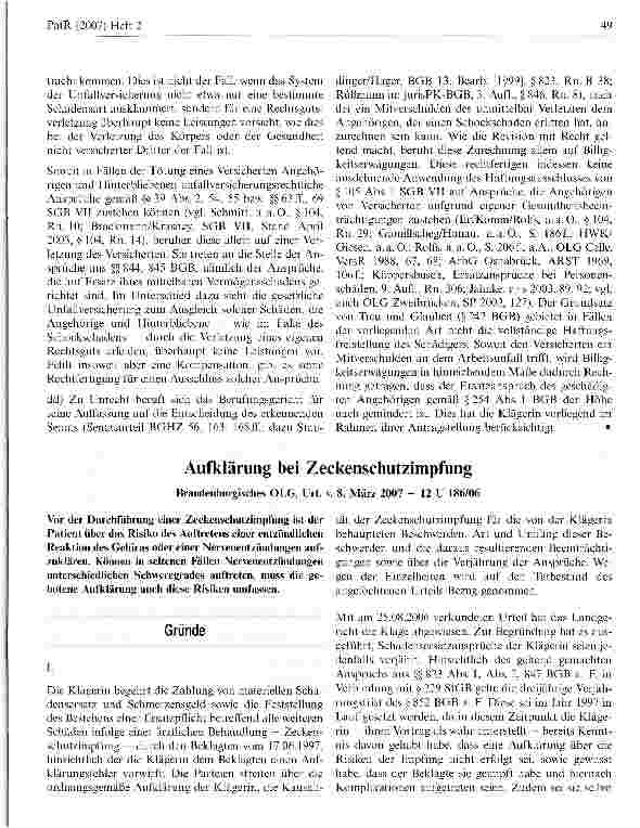 Vorschauseite 3: Haftungsausschluss gem. § 105 Abs. 1 SGB VII gilt nicht für Schmerzensgeldansprüche schockgeschädigter Angehöriger
