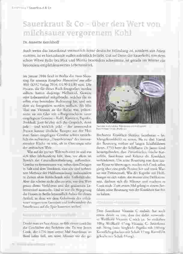 Vorschauseite 1: Sauerkraut & Co - über den Wert von milchsauer vergorenem Kohl