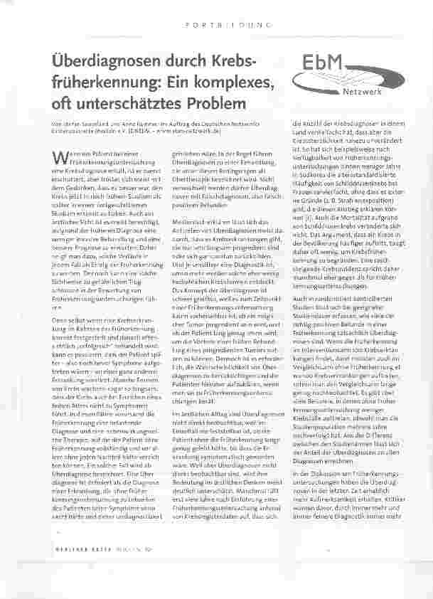 Vorschauseite 1: Überdiagnosen durch Krebsfrüherkennung: Ein komplexes, ofl unterschätztes Problem