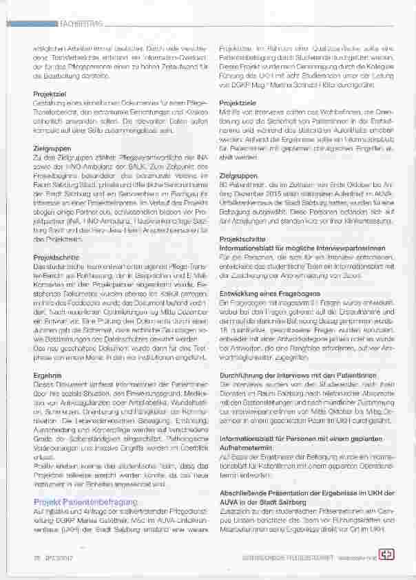 Vorschauseite 3: „Praxisprojekt“: Eine neue Lehrveranstaltung am Studiengang GesundheitsundKrankenpflege (GuK) der Fachhochschule Salzburg
