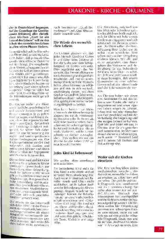 Vorschauseite 2: Jedes Kind ist liebenswert. Leben annehmen statt auswählen Woche für das Leben 1. bis 7. Juni 1997