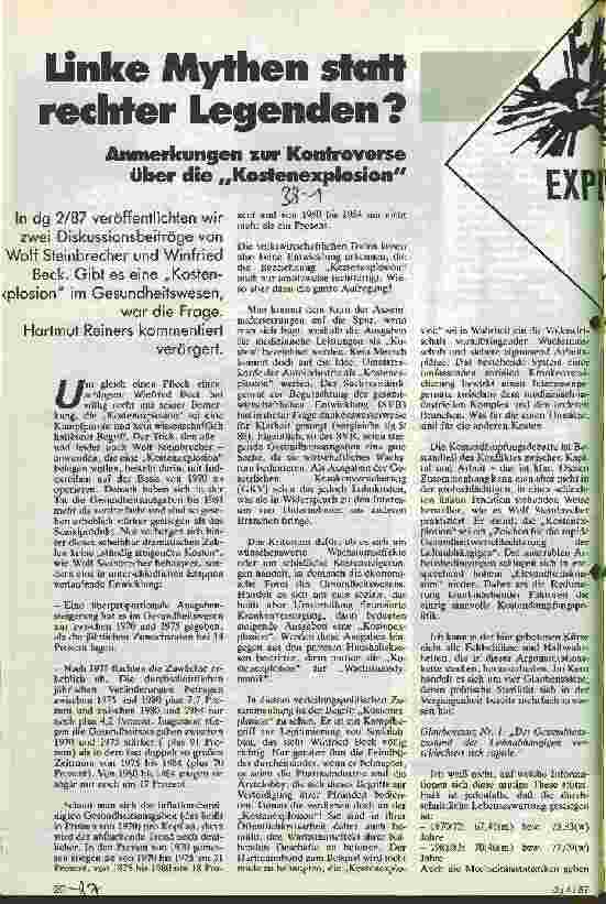 Vorschauseite 1: Linke Mythen statt rechter Legenden? Anmerkungen zur Kontroverse über die Kostenexplosion