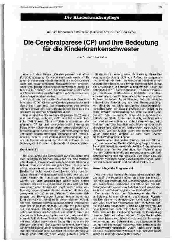 Vorschauseite 1: Die Cerebralparese (CP) und ihre Bedeutung für die Kinderkrankenschwester