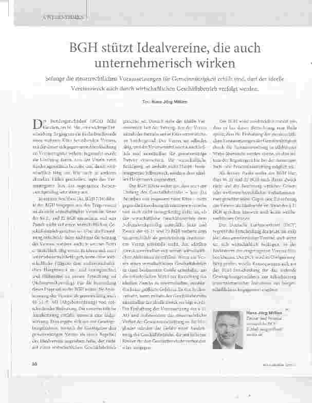 Vorschauseite 1: BGH stützt Idealvereine, die auch unternehmerisch wirken