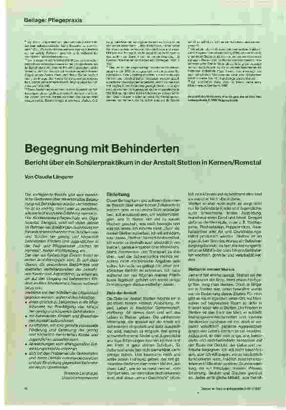 Vorschauseite 1: Begegnung mit Behinderten