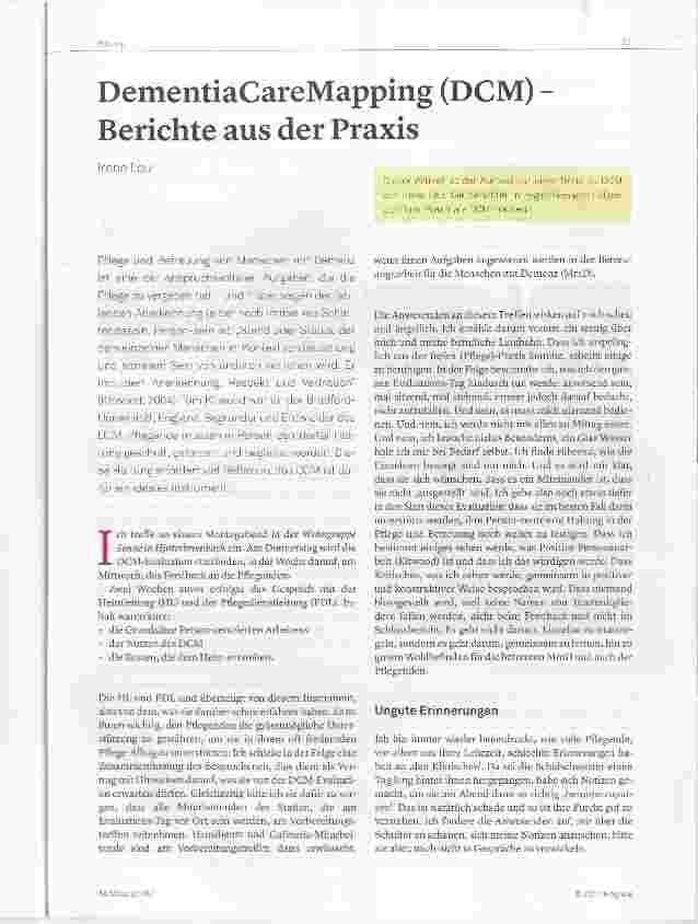 Vorschauseite 1: DementiaCareMapping (DCM) Berichte aus der Praxis