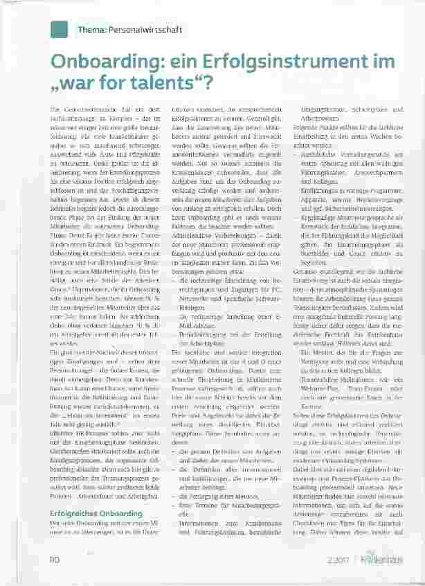 Vorschauseite 1: Onboarding: ein Erfolgsinstrument im „war for talents“?
