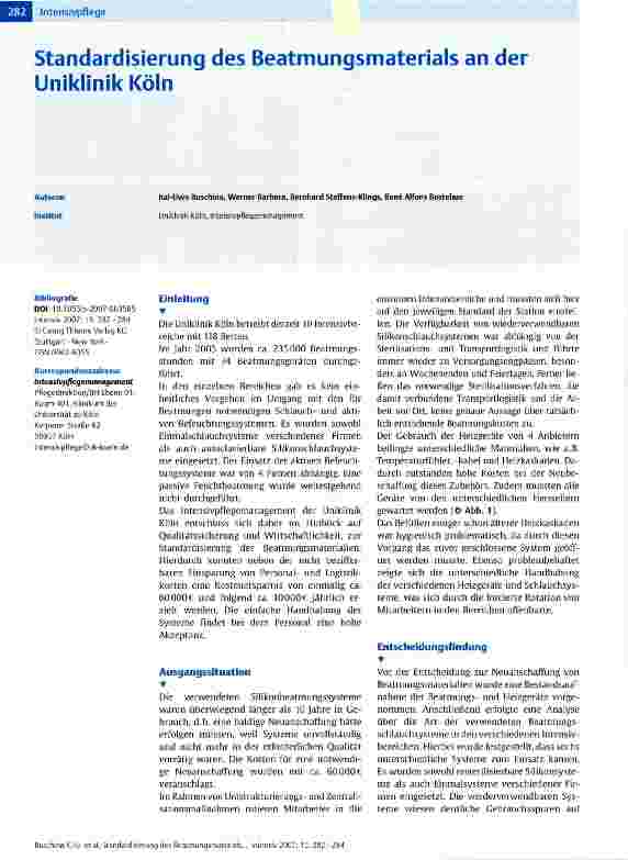 Vorschauseite 1: Standardisierung des Beatmungsmaterials an der Uniklinik Köln