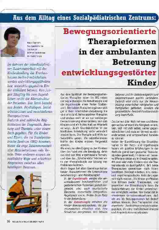Vorschauseite 1: Aus dem Alltag eines Sozialpädiatrischen Zentrums: Bewegungsorientierte Therapieformen in der ambulanten Betreuung entwicklungsgestörter Kinder.