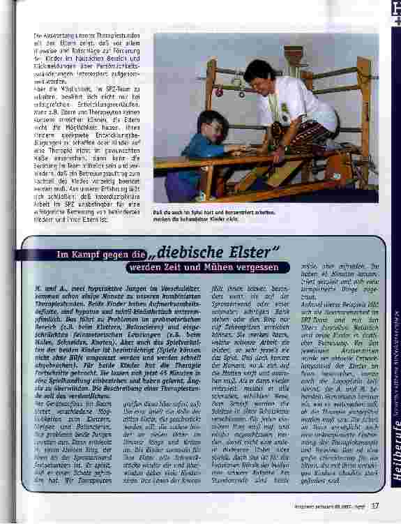 Vorschauseite 2: Aus dem Alltag eines Sozialpädiatrischen Zentrums: Bewegungsorientierte Therapieformen in der ambulanten Betreuung entwicklungsgestörter Kinder.