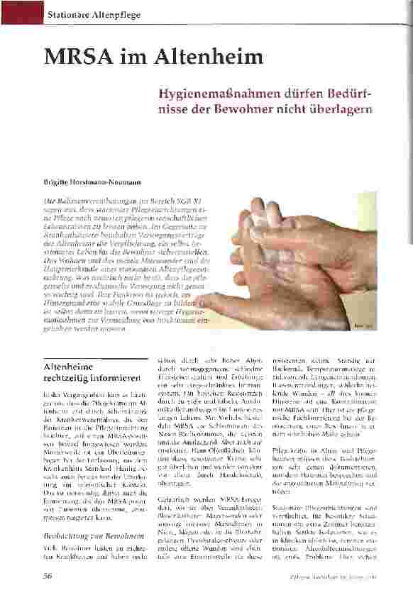 Vorschauseite 1: MRSA im Altenheim - Hygienemaßnahmen dürfen Bedürfnisse der Bewohner nicht überlagern