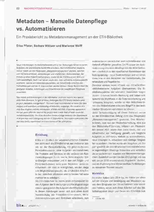 Vorschauseite 1: Metadaten - Manuelle Datenpflege VS. Automatisieren