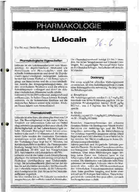 Vorschauseite 1: Pharmakologie Lidocain