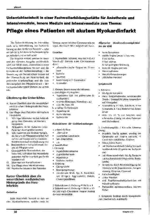Vorschauseite 1: Pflege eines Patienten mit akutem Myokardinfarkt