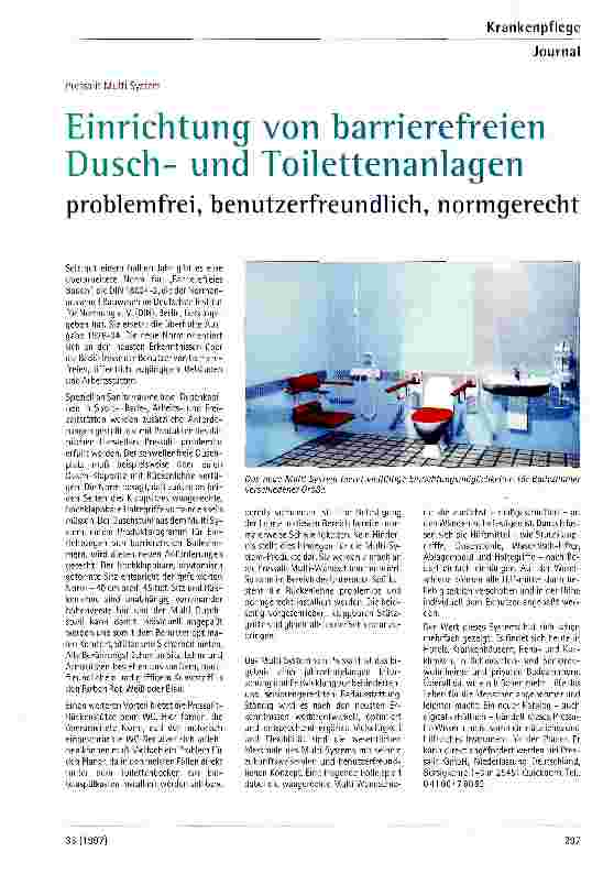 Vorschauseite 1: Einrichtung von barrierefreien Duschund Toilettenanlagen problemfrei, benutzerfreundlich, normgerecht