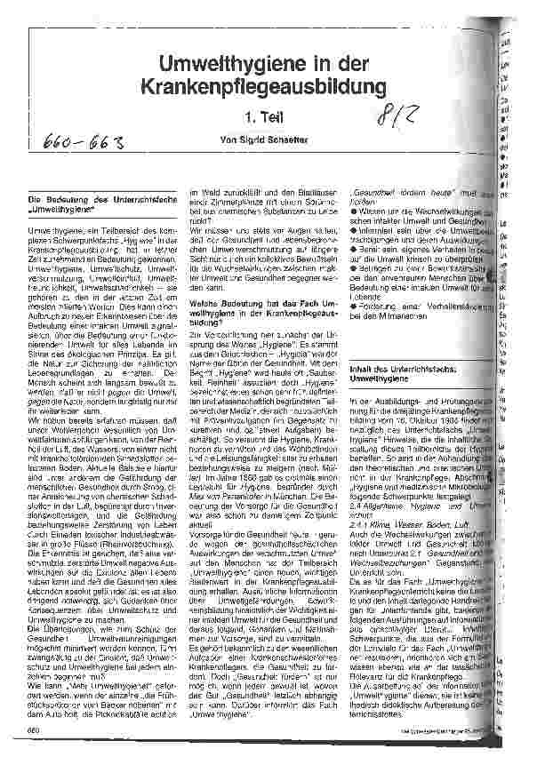 Vorschauseite 1: Umwelthygiene in der Krankenpflegeausbildung 1. Teil