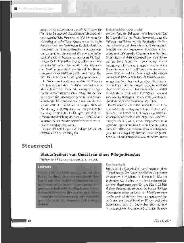 Vorschauseite 1: Steuerfreiheit von Umsätzen eines Pflegedienstes