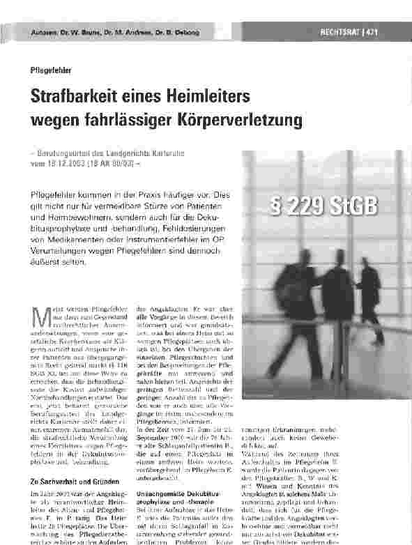 Vorschauseite 1: Strafbarkeit eines Heimleiters wegen fahrlässiger Körperverletzung
