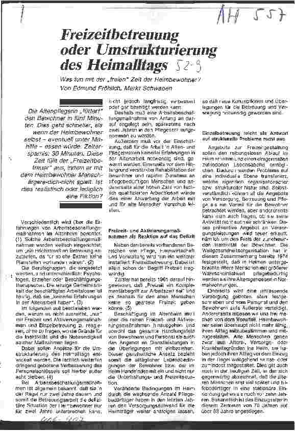 Vorschauseite 1: Freizeitbetreuung oder Umstrukturierung des Heimalltags Was tun mit der freien Zeit der Heimbewohner?