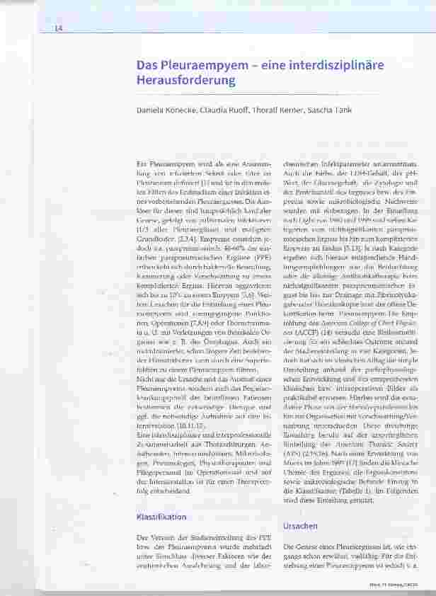 Vorschauseite 1: Das Pleuraempyem eine interdisziplinäre Herausforderung