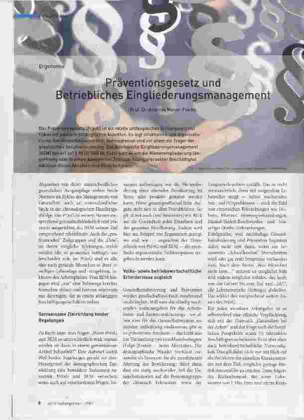 Vorschauseite 1: Präventionsgesetz und Betriebliches Eingliederungsnnanagement
