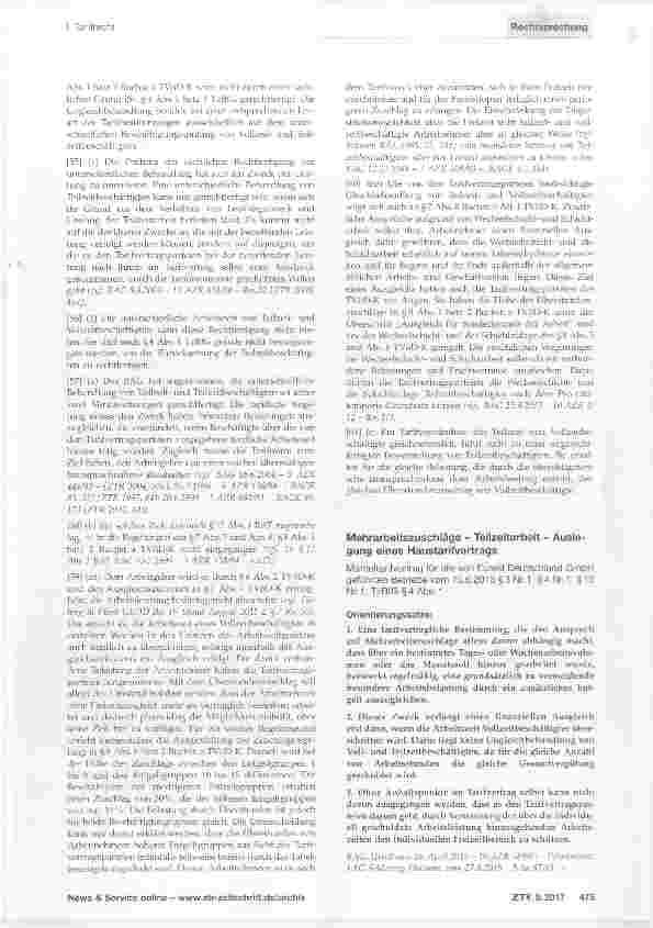 Vorschauseite 6: Zuschläge für ungeplante Überstunden iSv. §7 Abs. 8 Buchst, c Alt. 1 TVÖD-K (= TVöD AT); Überstundenzuschläge bei Teilzeitarbeit