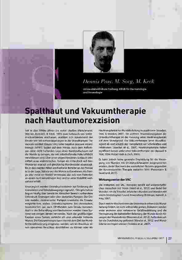 Vorschauseite 1: Spalthaut und Vakuumtherapie nach Hauttumorexzision