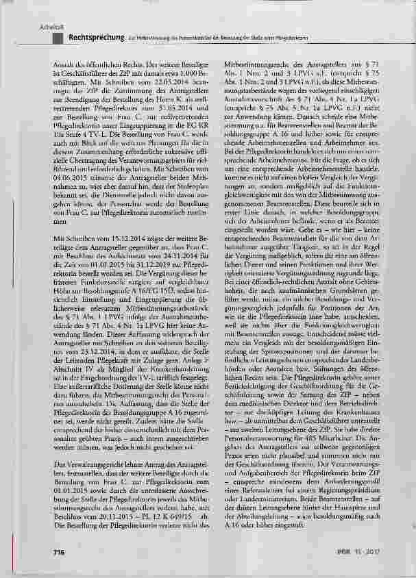 Vorschauseite 2: Zur Mitbestimmung des Personalrats bei der Besetzung der Stelle einer Pflegedirektorin