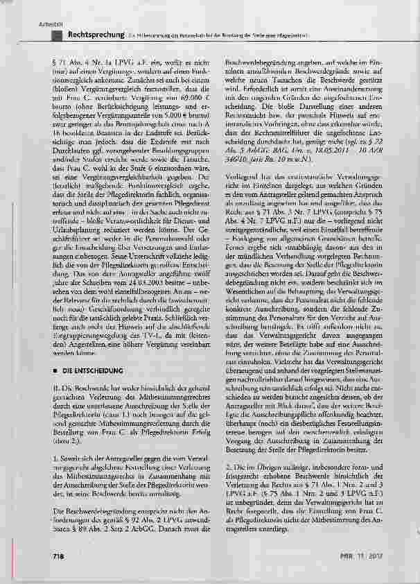 Vorschauseite 4: Zur Mitbestimmung des Personalrats bei der Besetzung der Stelle einer Pflegedirektorin