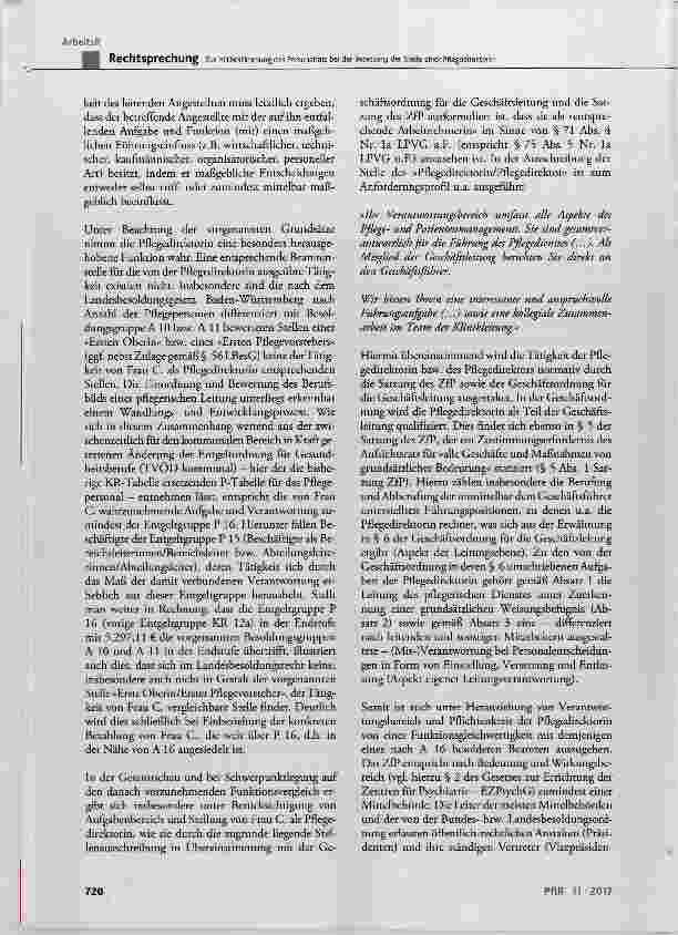 Vorschauseite 6: Zur Mitbestimmung des Personalrats bei der Besetzung der Stelle einer Pflegedirektorin