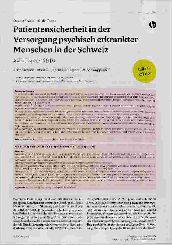 Vorschauseite 1: Patientensicherheit in der Versorgung psychisch erkrankter Menschen in der Schweiz