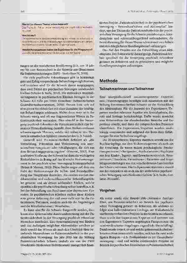 Vorschauseite 2: Patientensicherheit in der Versorgung psychisch erkrankter Menschen in der Schweiz