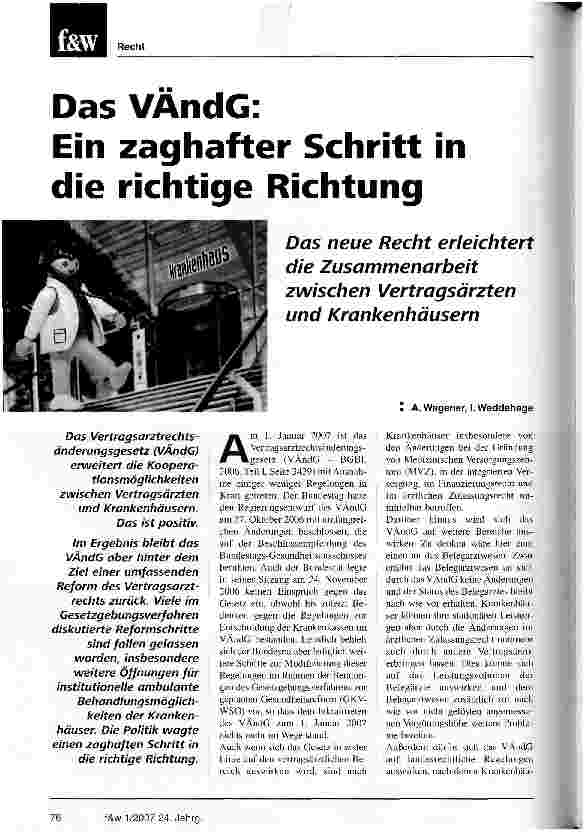Vorschauseite 1: Das VÄndG: Ein zaghafter Schritt in die richtige Richtung